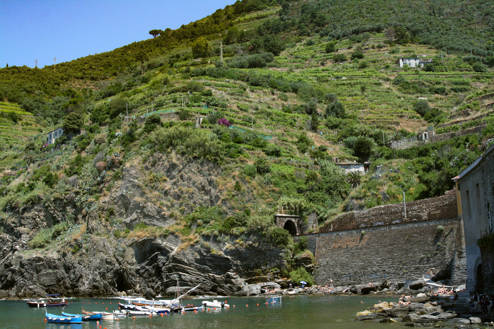 Every available space amongst the cliffs is terraced for vineyards and olive tree orchards.