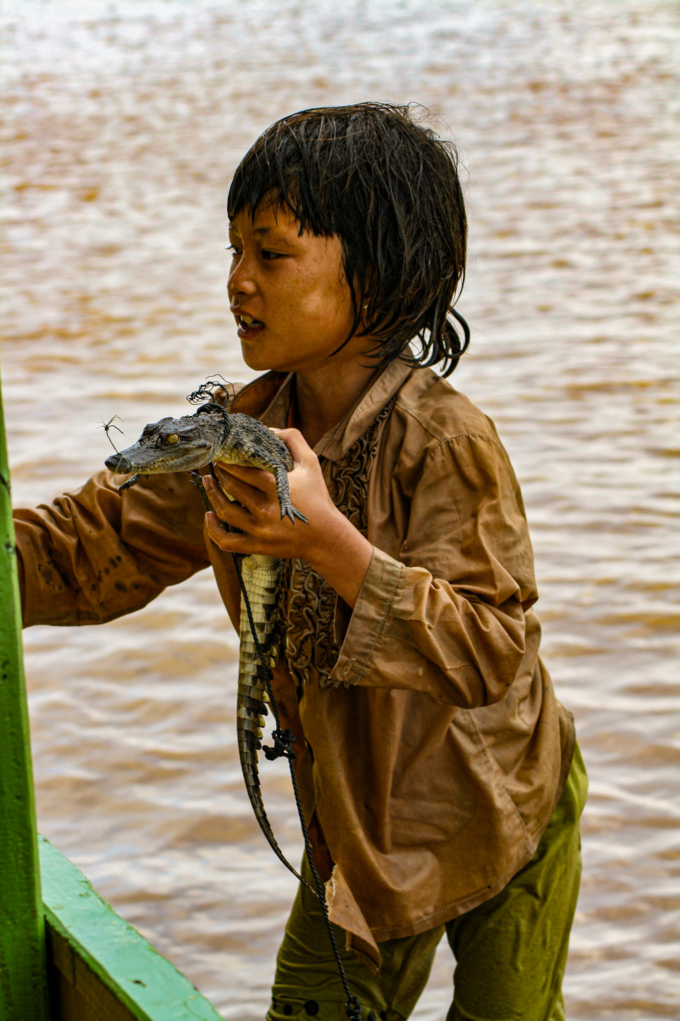 The locals have sometimes taken to bringing their young children up to the tourist boats to beg for coins. Some show off the biodiversity of the region—much to the chagrin of some tourists! 