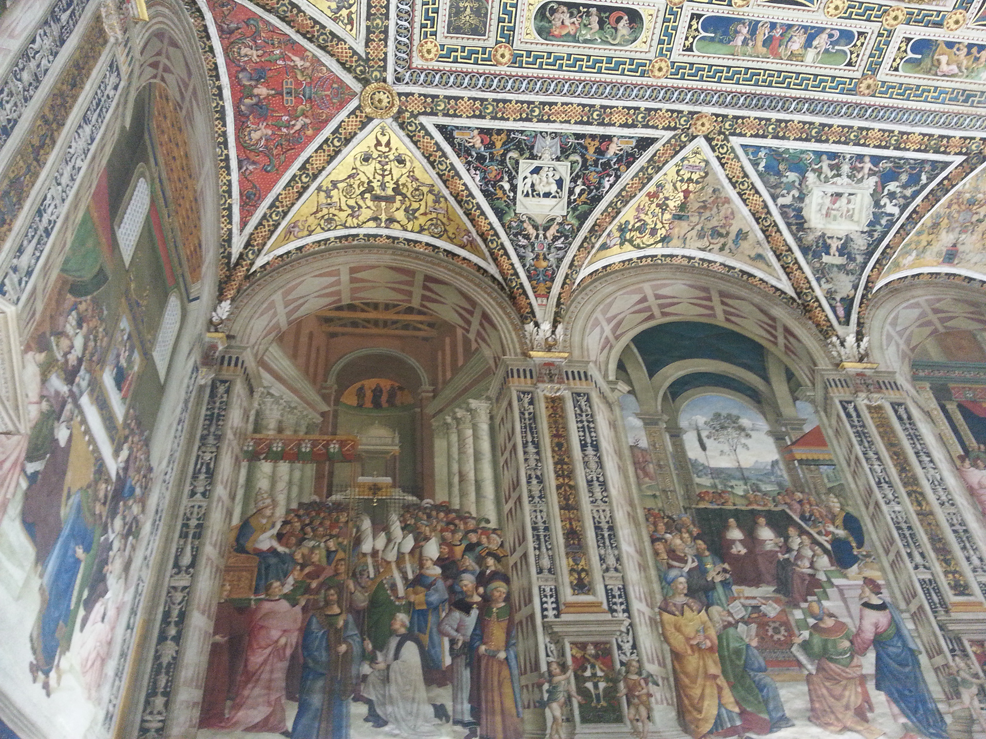 Siena Cathedral has the Piccolomini Library which was built by order of cardinal Francesco Piccolomini. Built adjacent to the Siena Cathedral, the library contains over 200 manuscripts housed in Siena Cathedral, some of which date back to the 12th century.  