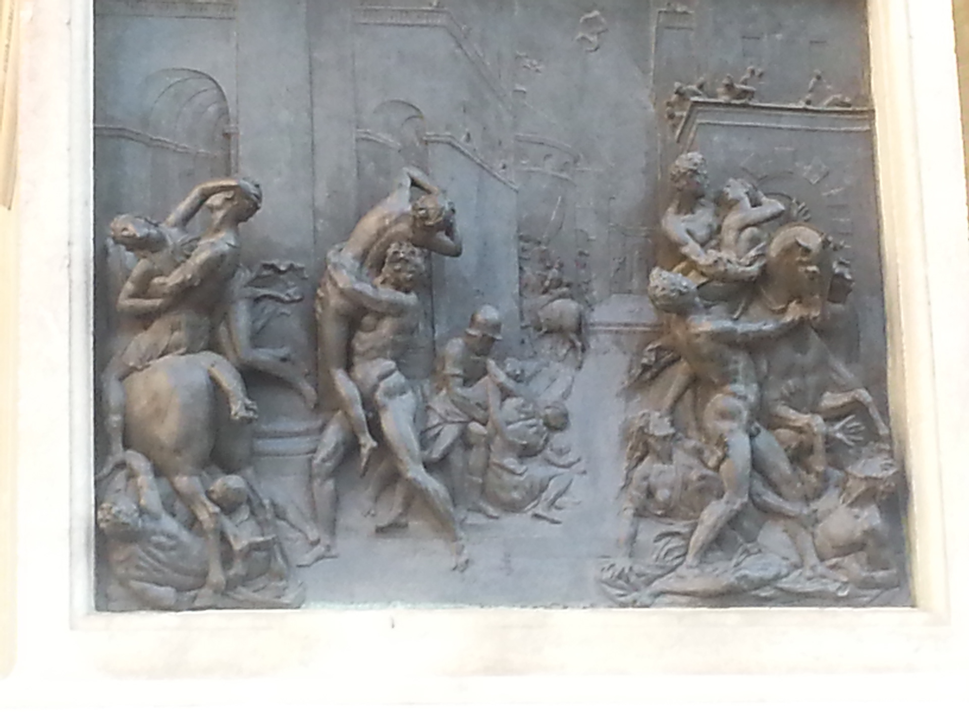 The Rape (Abduction) of the Sabine Women Detail of the bas (ie low or shallow)-relief on the pedestal. 