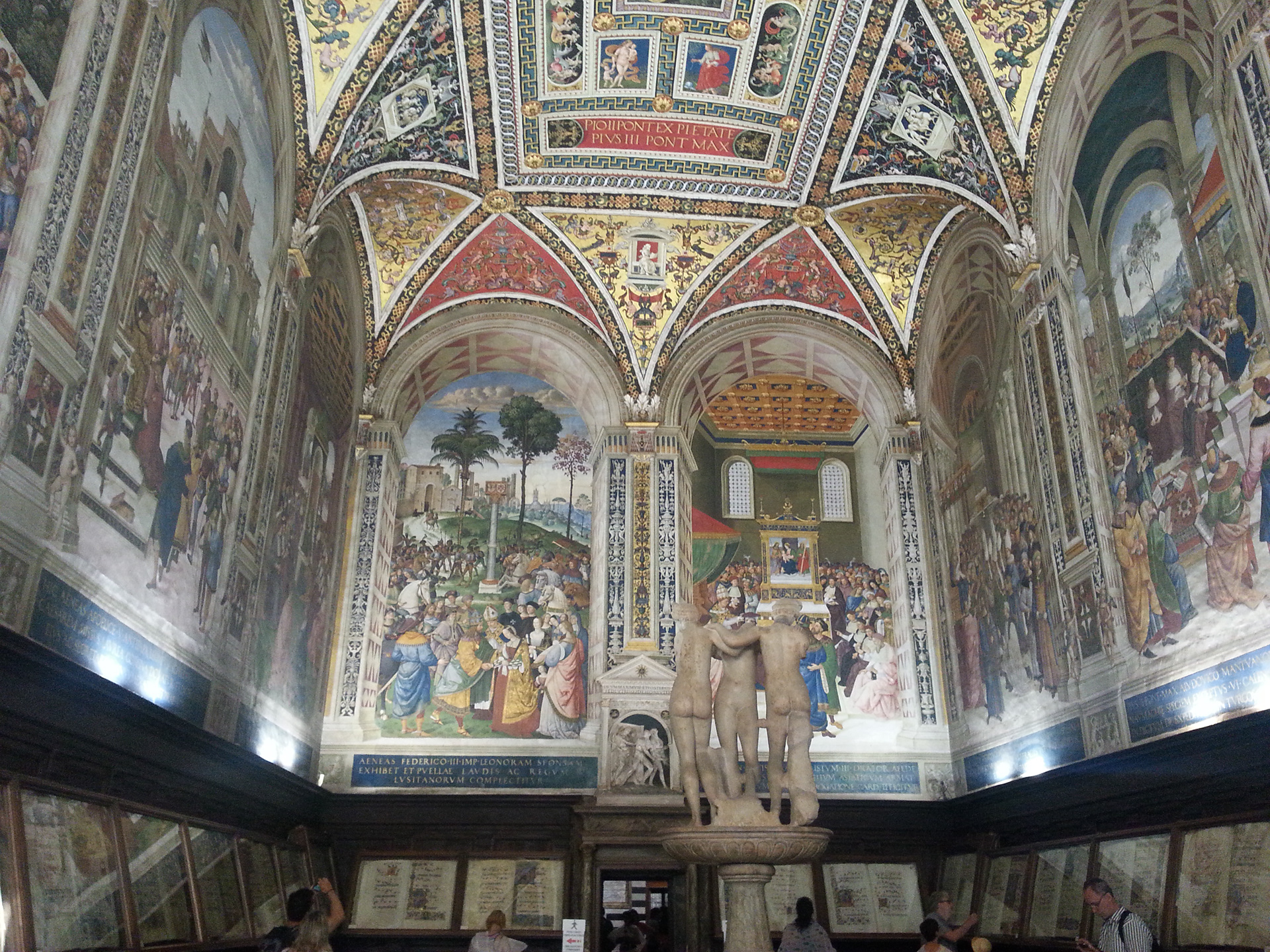 Siena Cathedral has the Piccolomini Library which was built by order of cardinal Francesco Piccolomini. Built adjacent to the Siena Cathedral, the library contains over 200 manuscripts housed in Siena Cathedral, some of which date back to the 12th century.  