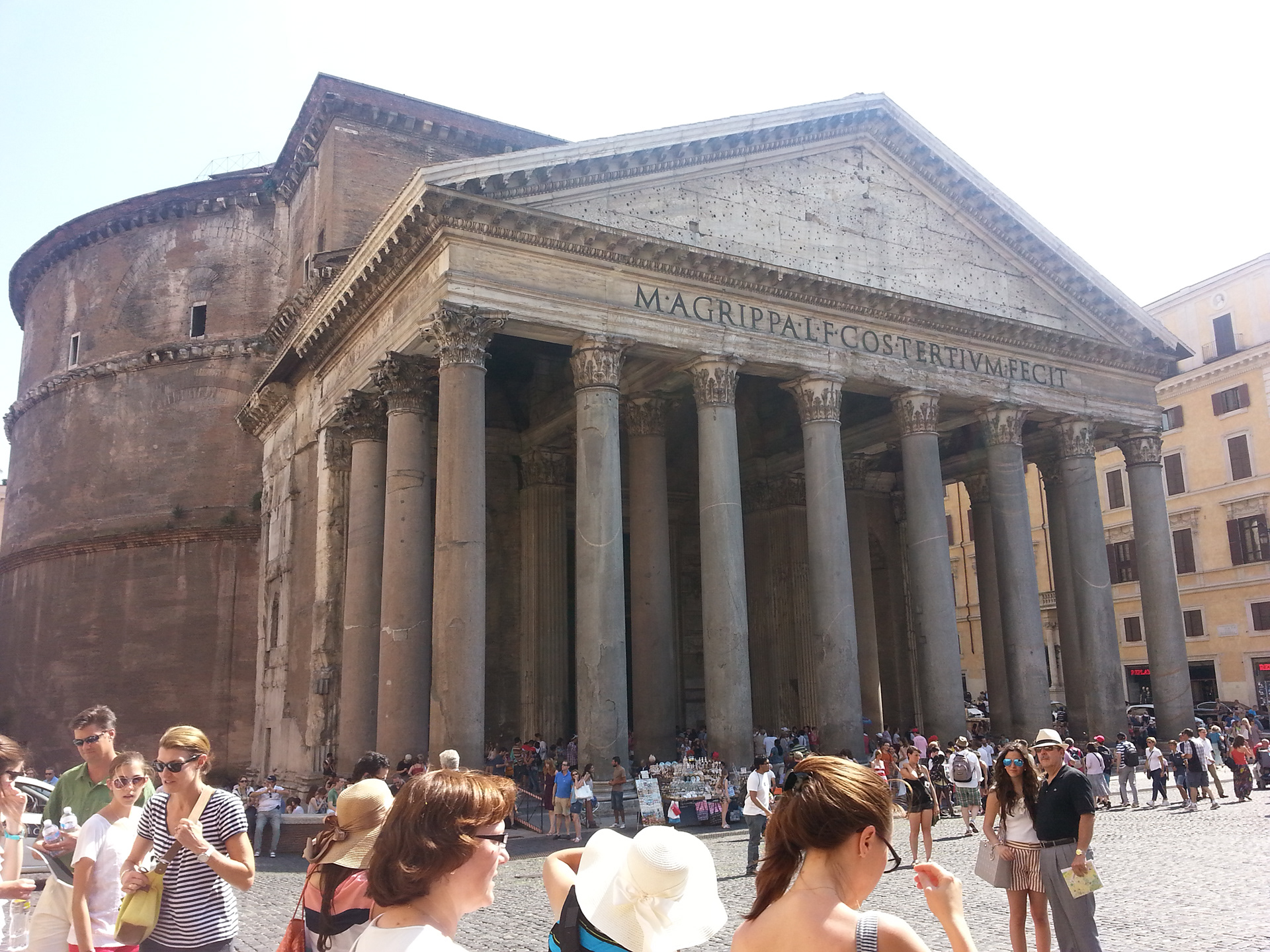 The Pantheon (from Greek Pantheion, "temple of all the gods") is a former Roman temple and, since 609 A.D., a Catholic church (Basilica di Santa Maria ad Martyres or Basilica of St. Mary and the Martyrs) in Rome, Italy, on the site of an earlier temple commissioned by Marcus Agrippa during the reign of Augustus (27 BC – 14 AD). 