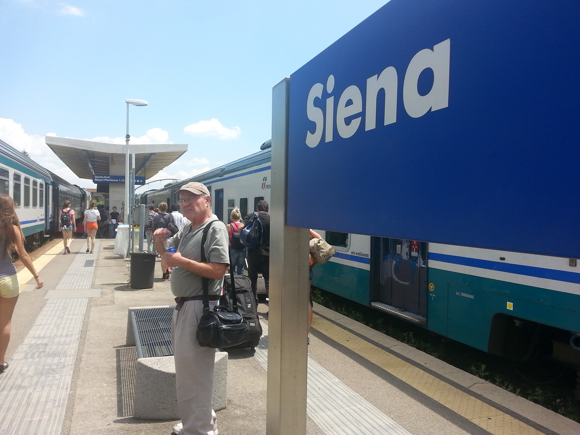 David Soileau awaits the train departure for Siena, Tuscany, Italy.