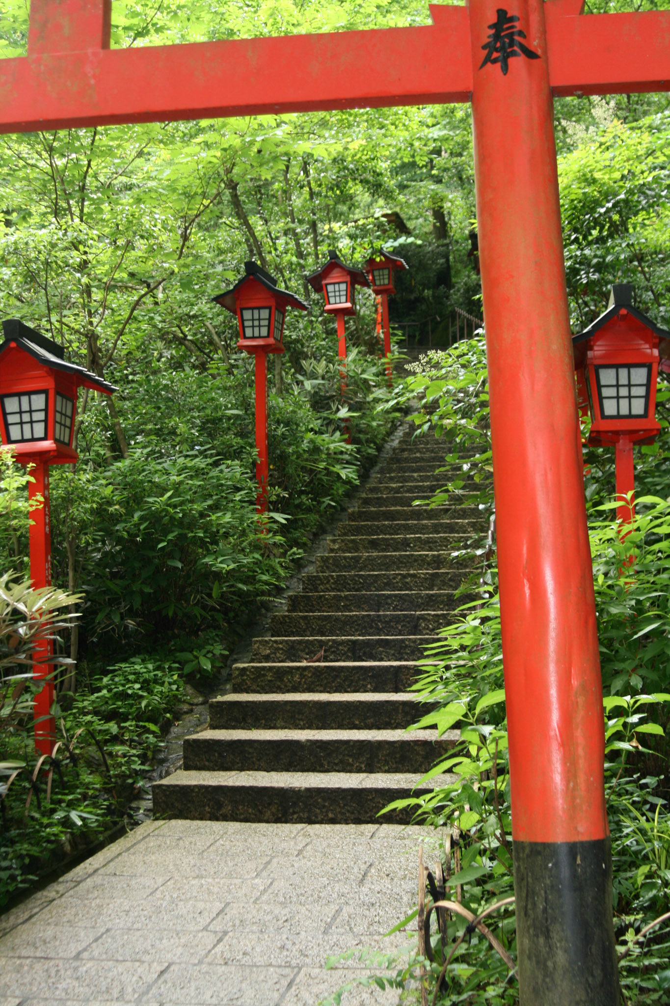 Small waterfalls and streams, crossed with traditional Japanese bridges, red Torii gates and forest paths add to the beauty of the place. 