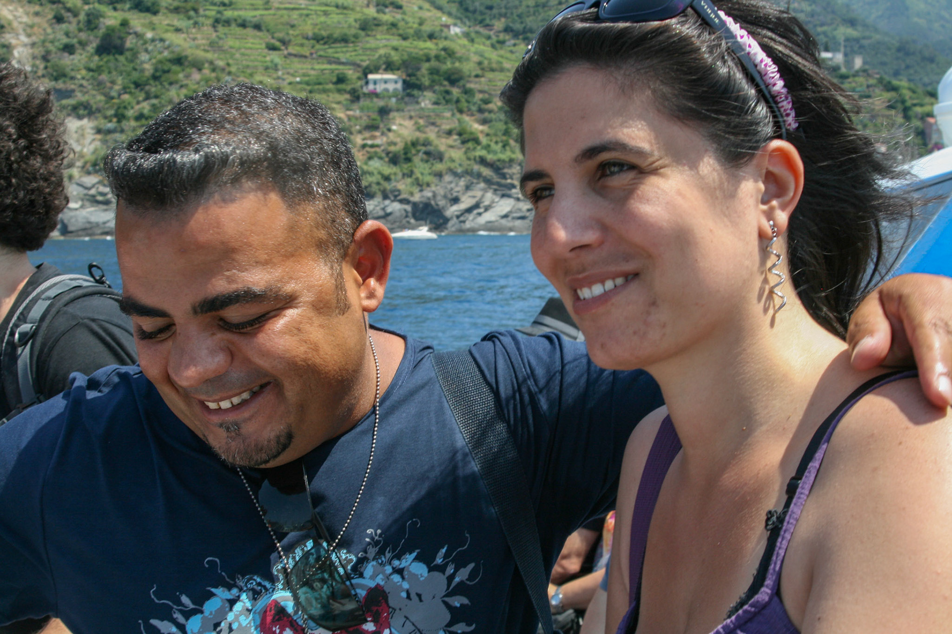 On board the ferry to Monterroso, our guide takes a bit of a break.