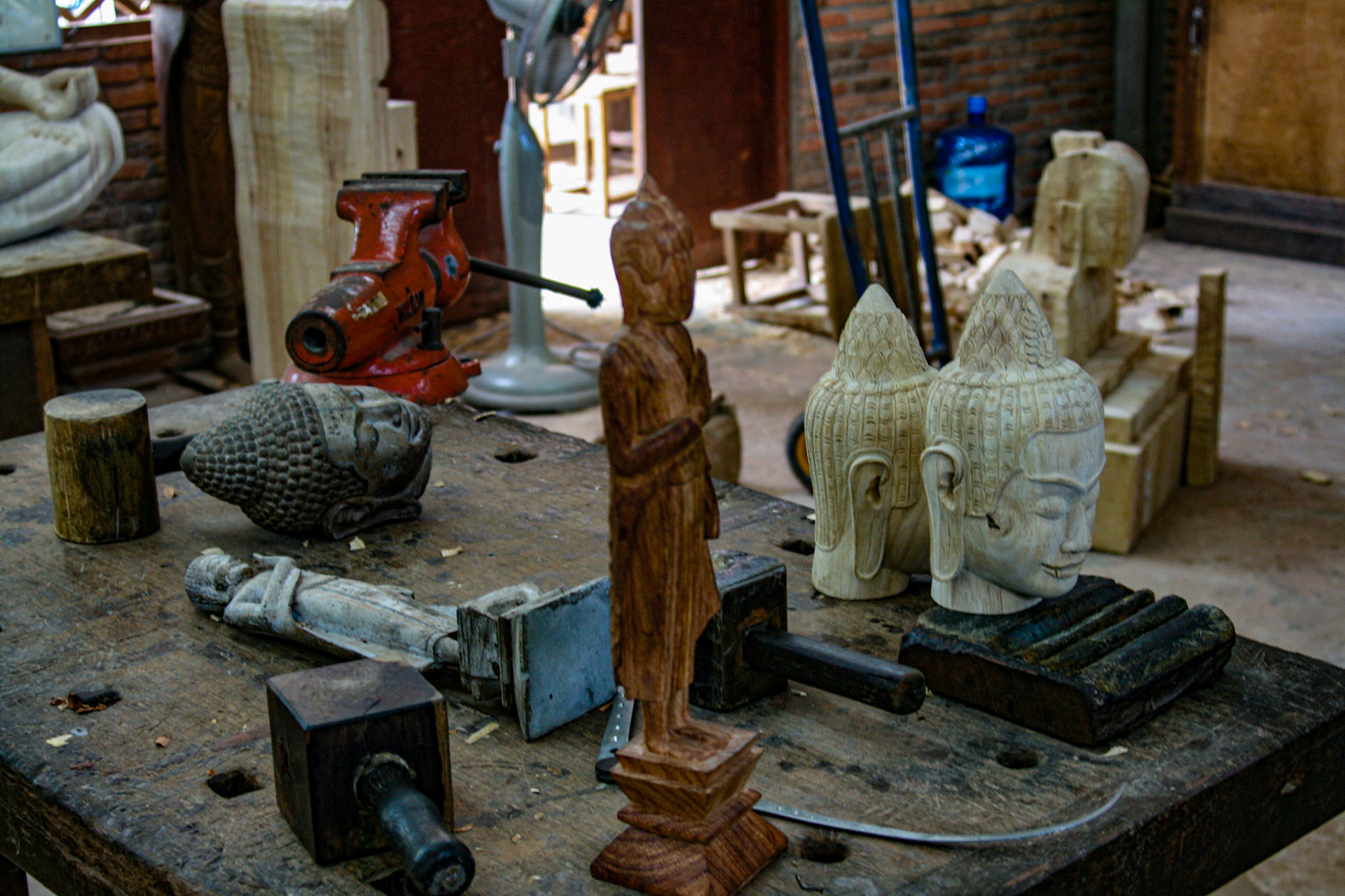 Hand-made wooden arts craft factory. 