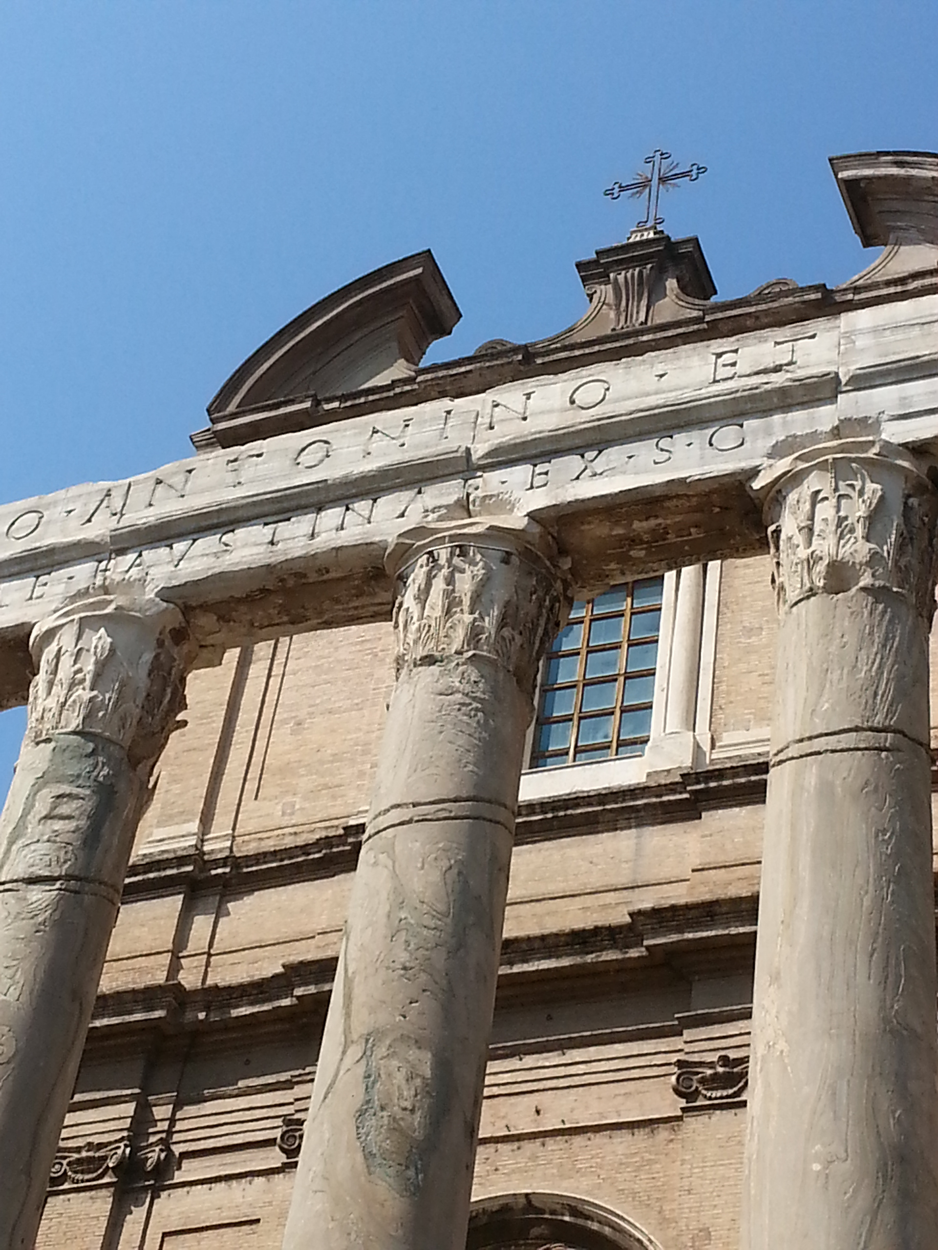 The Temple of Antoninus and Faustina first honored the deified empress (Faustina), who predeceased her husband (Antoninus) in 141 A.D.  After his own death and deification, the temple's cult expanded to included him. 