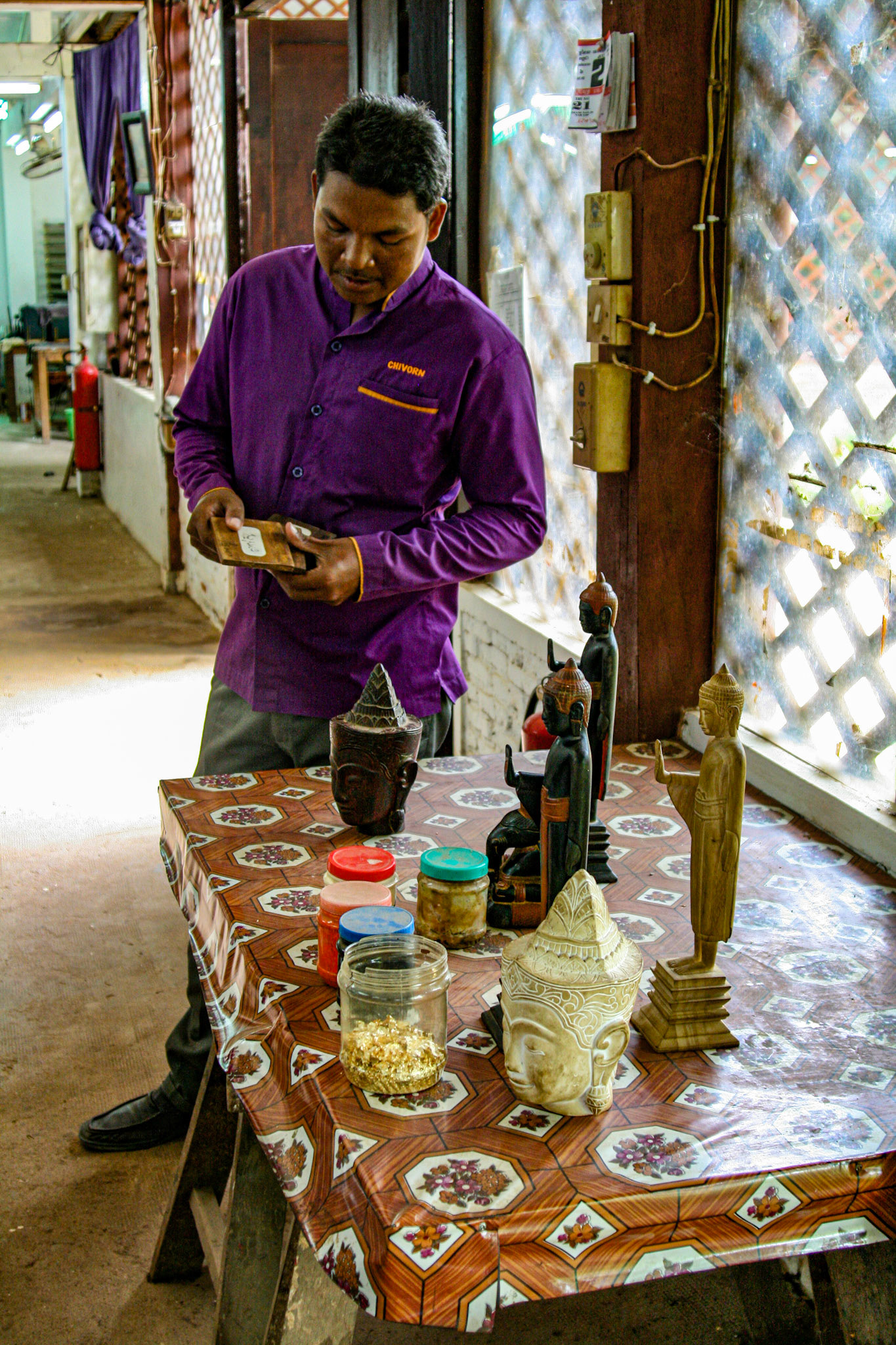 Hand-made wooden arts craft factory.