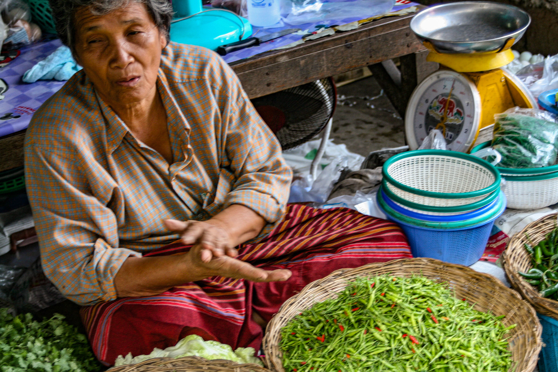 Vendors also sell vegetables that have been prepared for cooking.