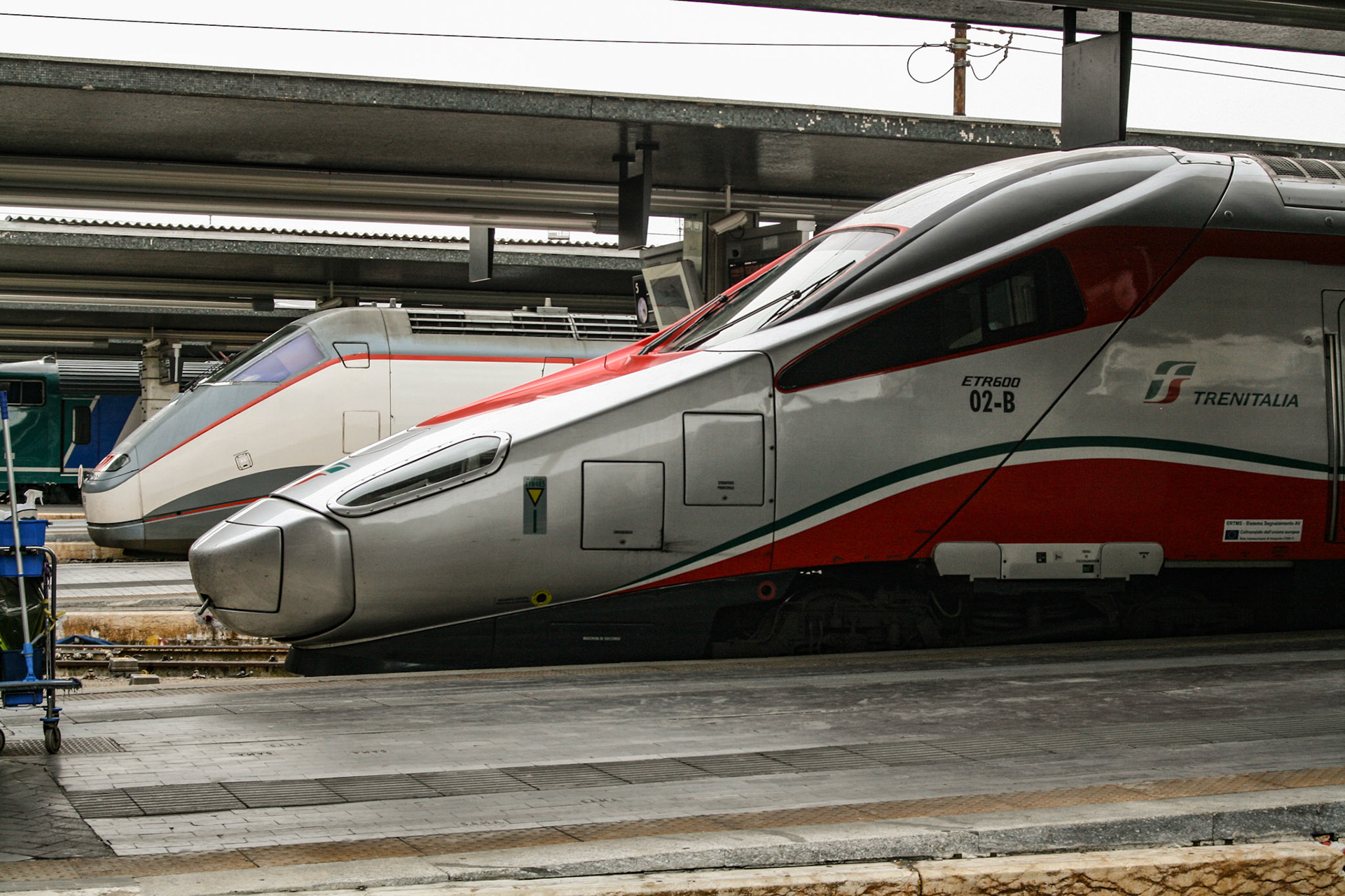 A high-speed Trenitalia Frecciargento at Venezia San Lucia railway station, the central railway station in Venice, Italy