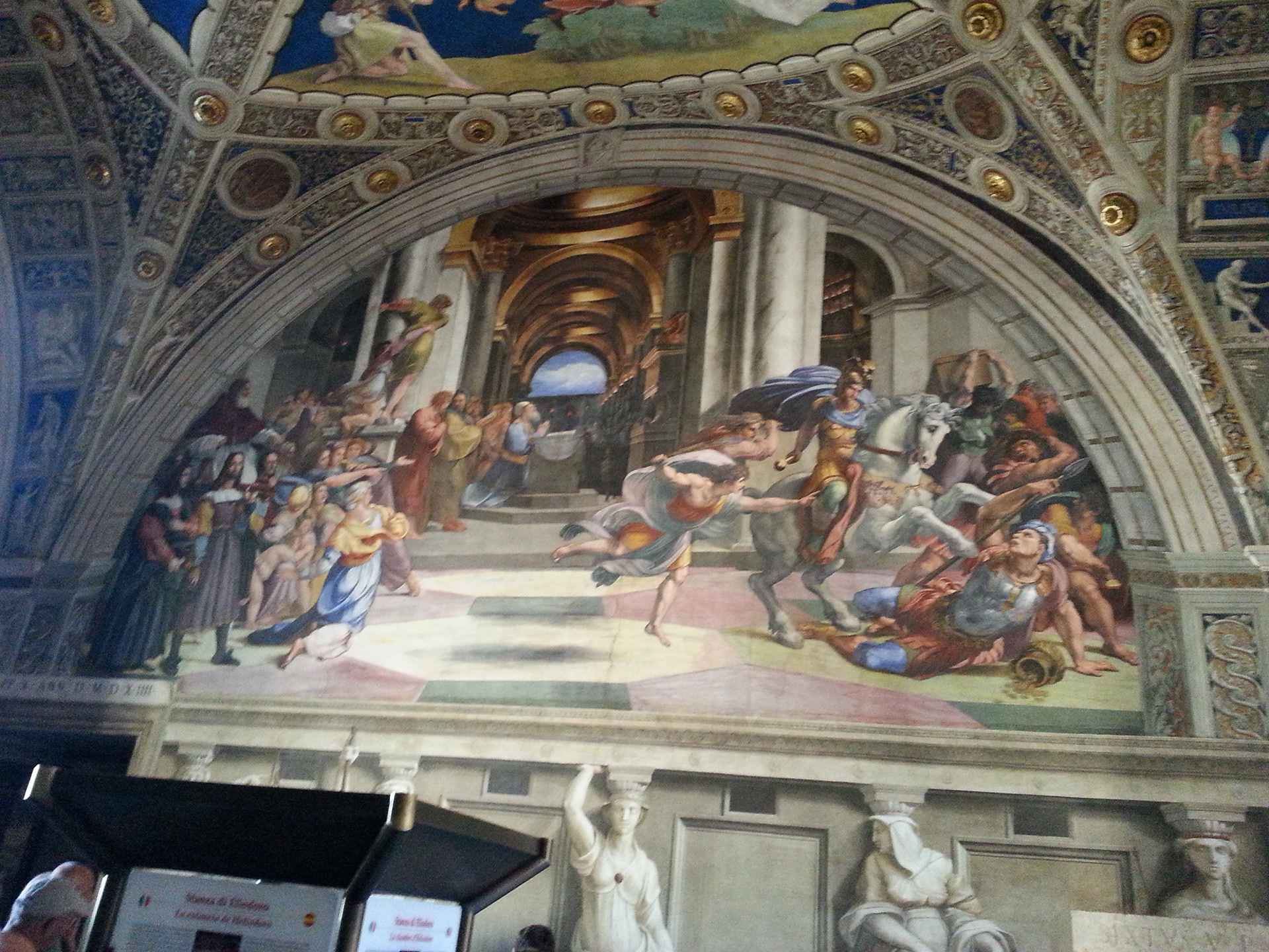The Expulsion of Heliodorus from the Temple is a fresco of the Italian renaissance painter Raphael. It was painted between 1511 and 1512 as part of Raphael's commission to decorate with frescoes the rooms that are now known as the Stanze di Raffaello, in the Apostolic Palace in the Vatican. 