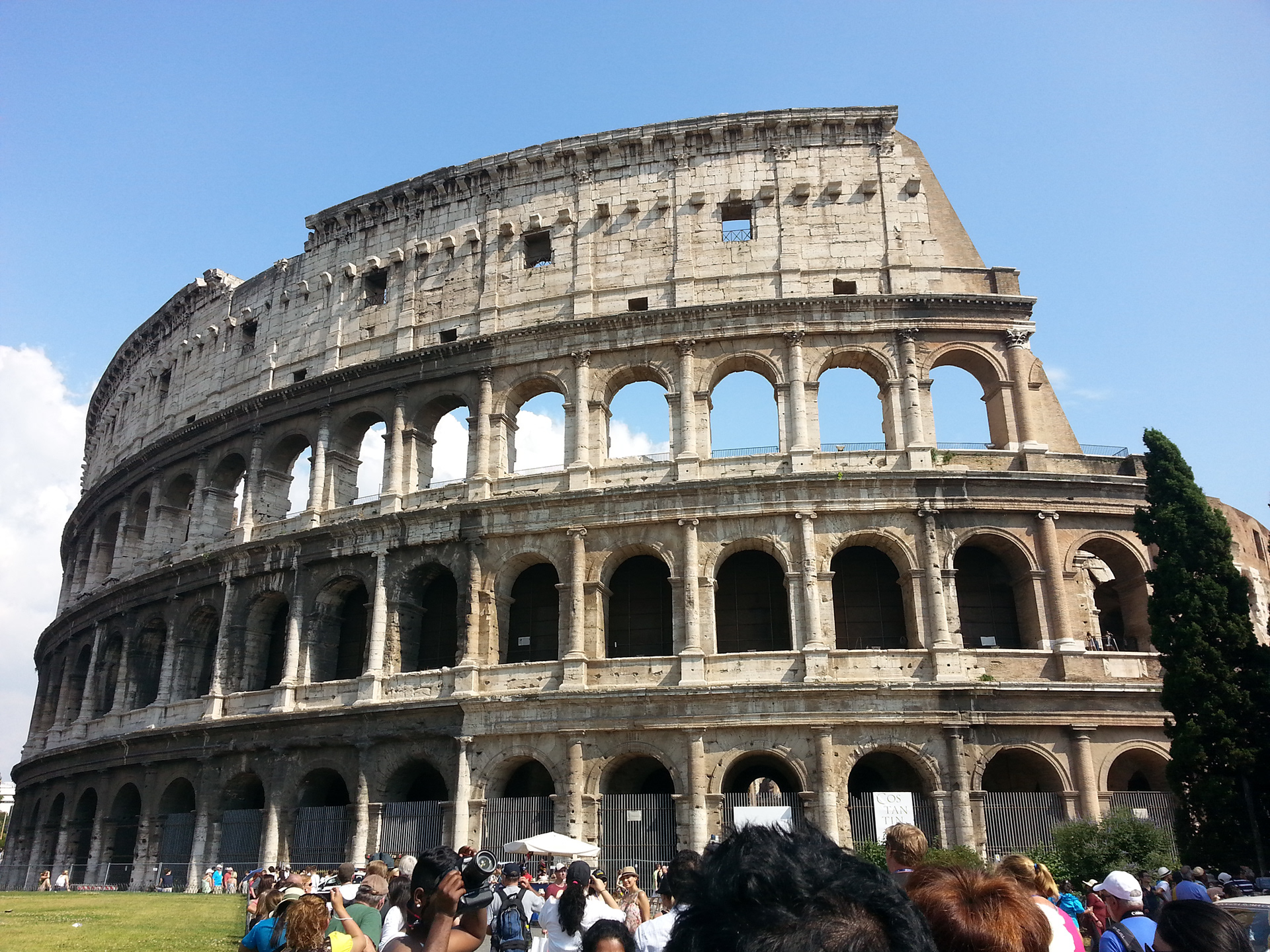 The Colosseum is an oval amphitheater in the center of the city of Rome, Italy, just east of the Roman Forum.