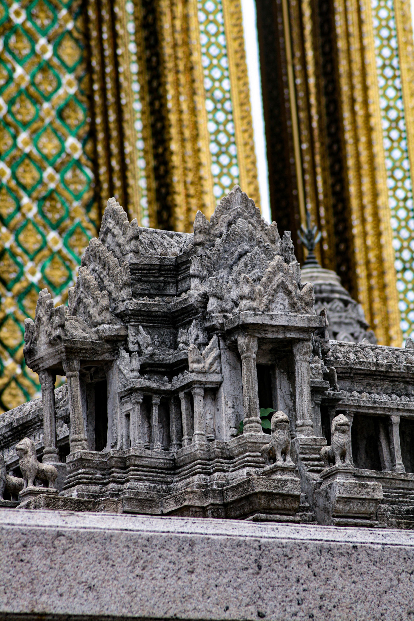 Detail - Scale Model of Angkor Wat in Wat Phra Kaew, Bangkok, Thailand. 
