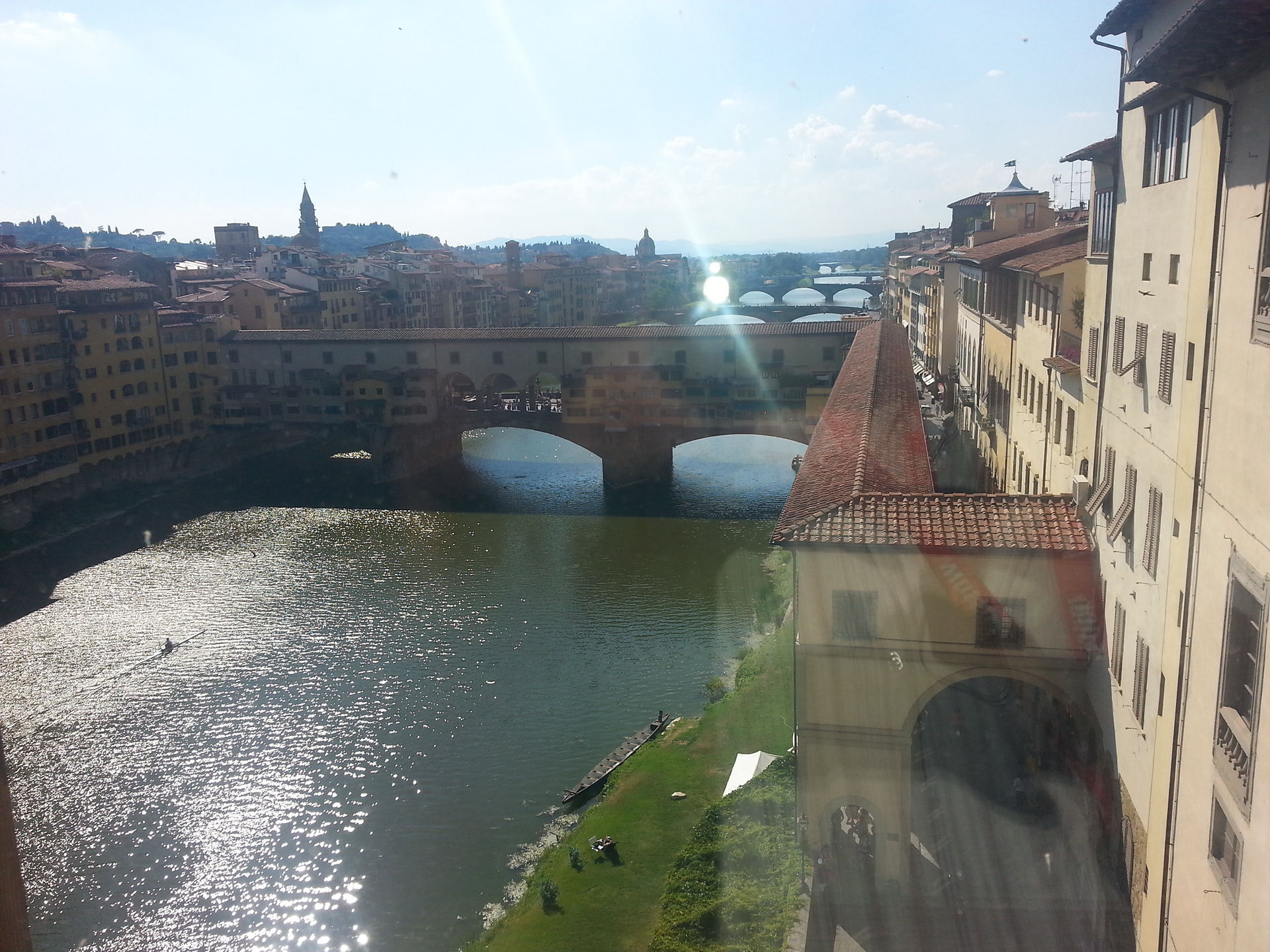 Ponte Vecchio of Florence from the last floor of the Uffizi Gallery, the best place to appreciate the Vasari Corridor, path used by the dukes to go from the Pitti Palace to the Vecchio Palace out of danger. 