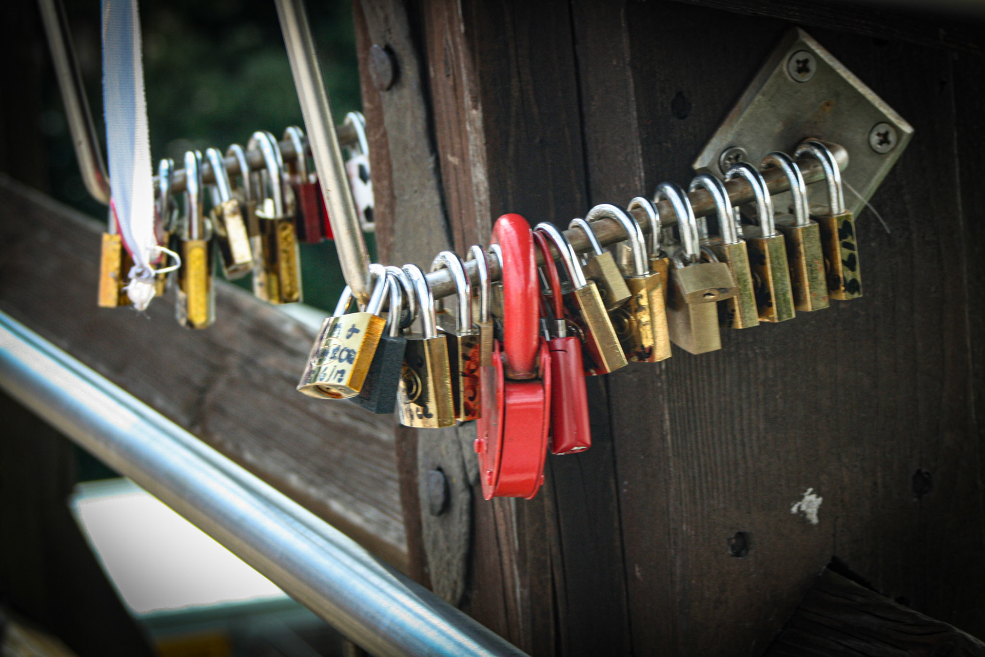 Venice Love Locks on the Ponte dell'Accademia, one of the four bridges that cross the Grand Canal.