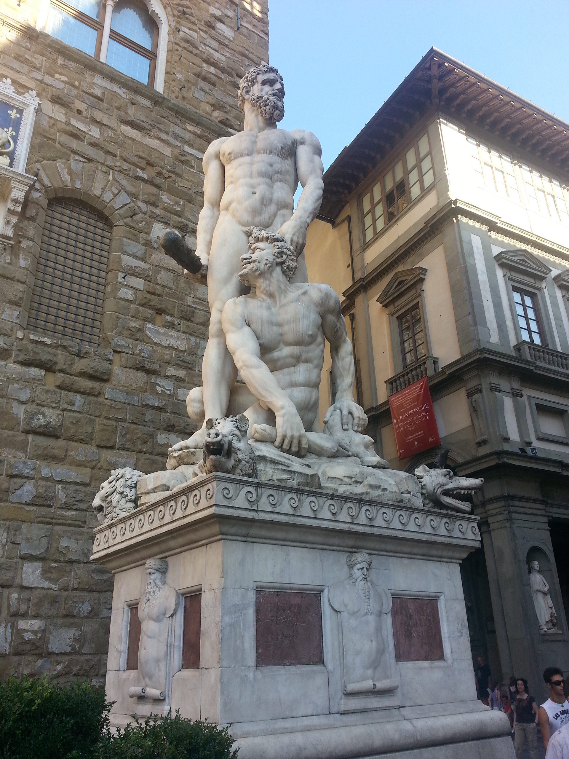 Hercules and Cacus is an Italian Renaissance sculpture in marble to the right of the entrance of the Palazzo Vecchio in the Piazza della Signoria, Florence, Italy. 