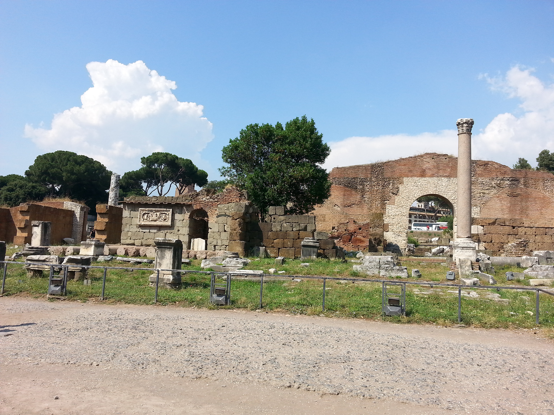 The Basilica Aemilia (Italian: Basilica Emilia) was a civil basilica in the Roman Forum, in Rome, Italy. Today only the plan and some rebuilt elements can be seen. The Basilica was 100 meters (328 ft) long and about 30 meters (98 ft) wide. Along the sides were two orders of 16 arches, and it was accessed through one of three entrances. 