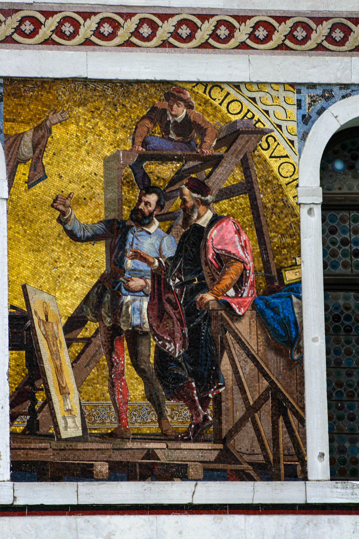 Palazzo Barbarigo - When the mosaics were installed, the then new owners were decried by their more aristocratic neighbors as nouveaux riches, and their taste garish and out of keeping with the genteel decay of the neighboring buildings. However, it should be remembered that many of the Renaissance palazzi on the canal were once too covered in polychrome and gilt decorations, with elaborate plaster and stucco work. 