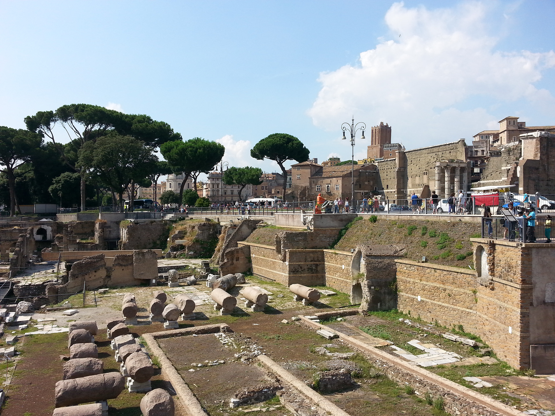 The Temple of Peace, (foreground) also known as the Forum of Vespasian, was built in Rome in 71 A.D. under Emperor Vespasian in honor of Pax, the Roman goddess of peace. It faces the Velian Hill, toward the famous Colosseum, and was on the southeast side of the Argiletum. 