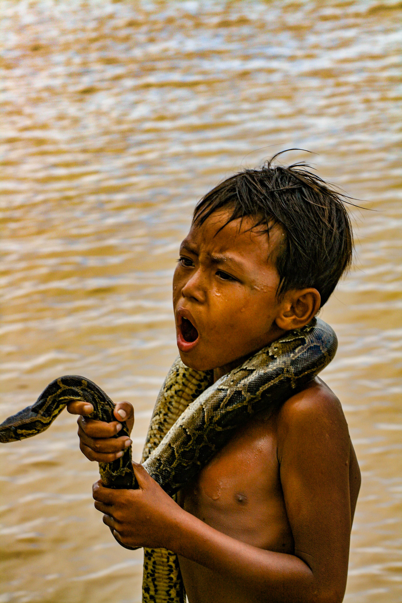 The locals have sometimes taken to bringing their young children up to the tourist boats to beg for coins. Some show off the biodiversity of the region—much to the chagrin of some tourists! 