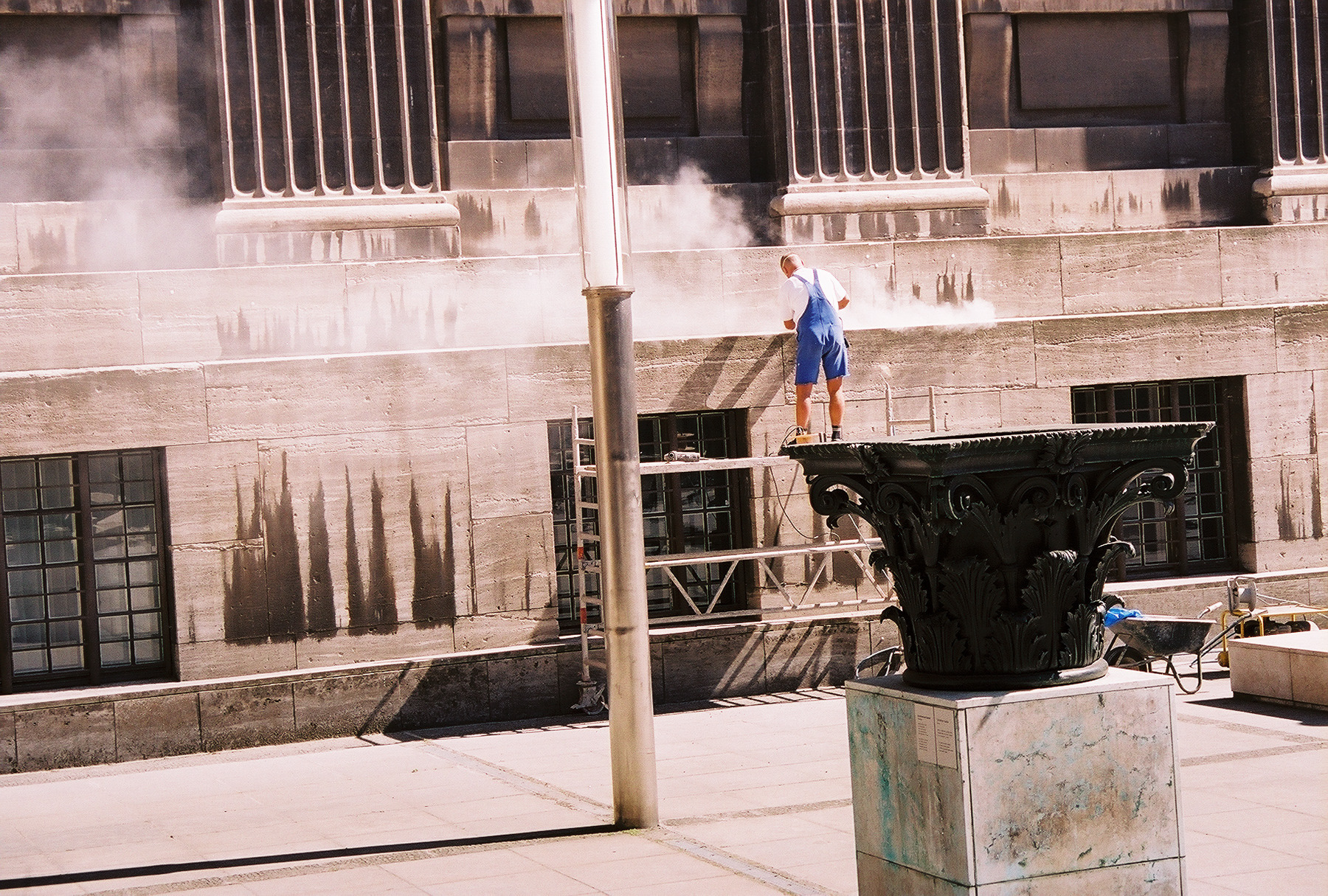 Worker sandblasts The Pergamon Museum 