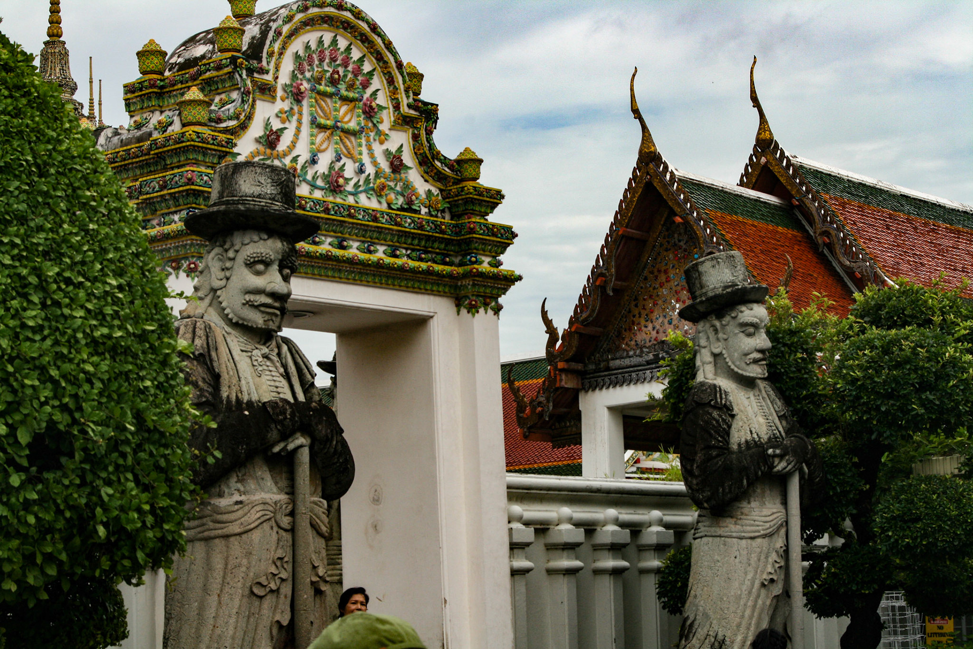 In the site of the temple, various shaped guardians guard gates.  The one on the left is supposedly Marco Polo.