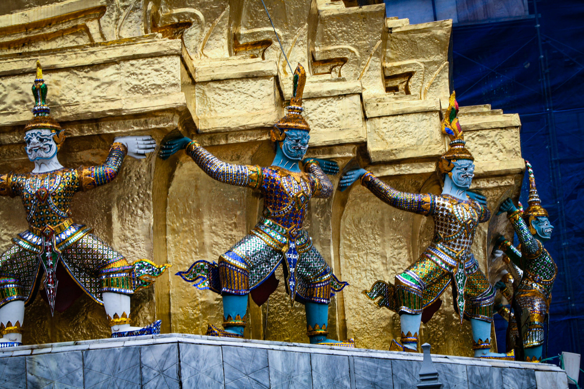 Statues of Yaksha demons, Wat Phra Kaew temple, Grand Palace, Bangkok, Thailand 