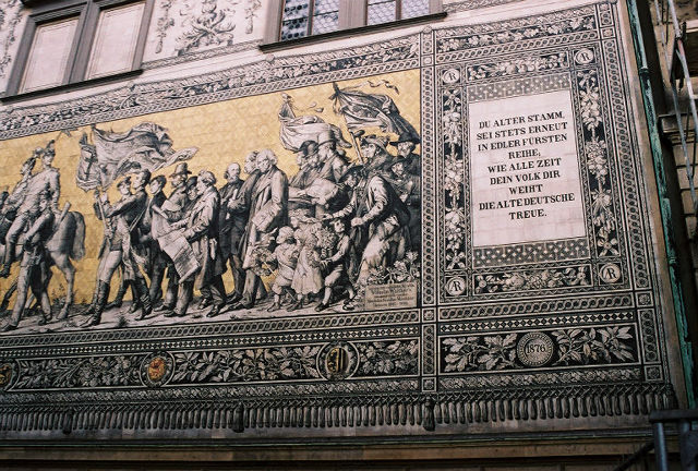 The Fürstenzug (Procession of Princes) mural at the outer wall of the Stallhof (Stables Courtyard) of Dresden Castle
