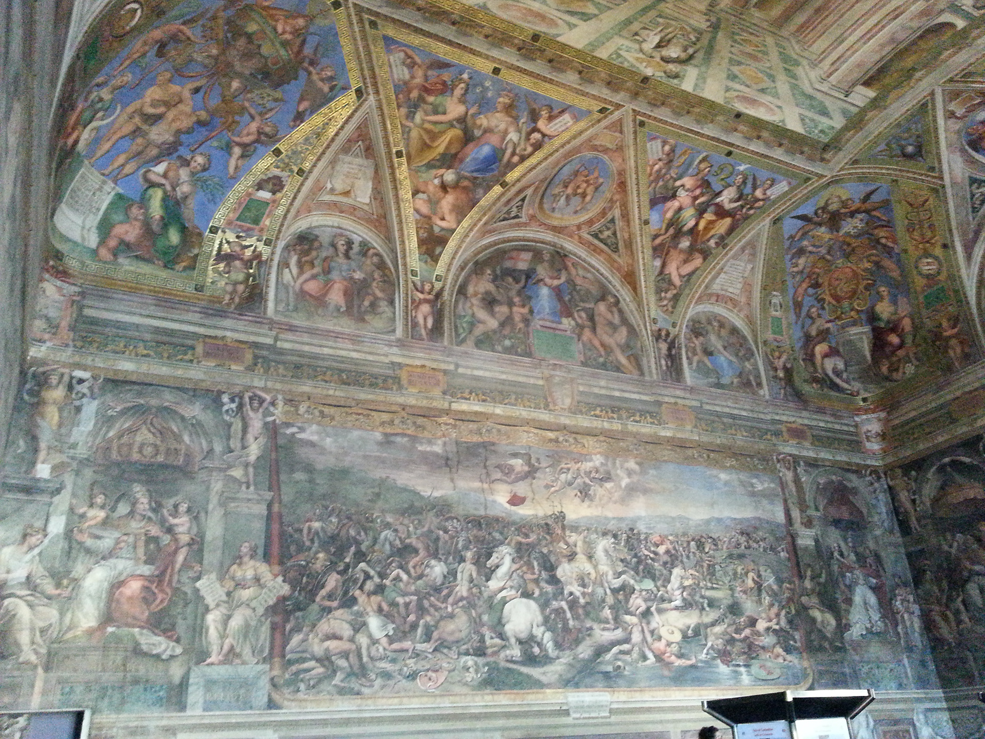 The most stunning examples of murals covering the walls and the ceilings are the Raphael Rooms.  Raphael was commissioned to decorate the private apartments of Pope Julius II, although he only completed two out of the four rooms prior to his death; the rest were completed by his pupils. 