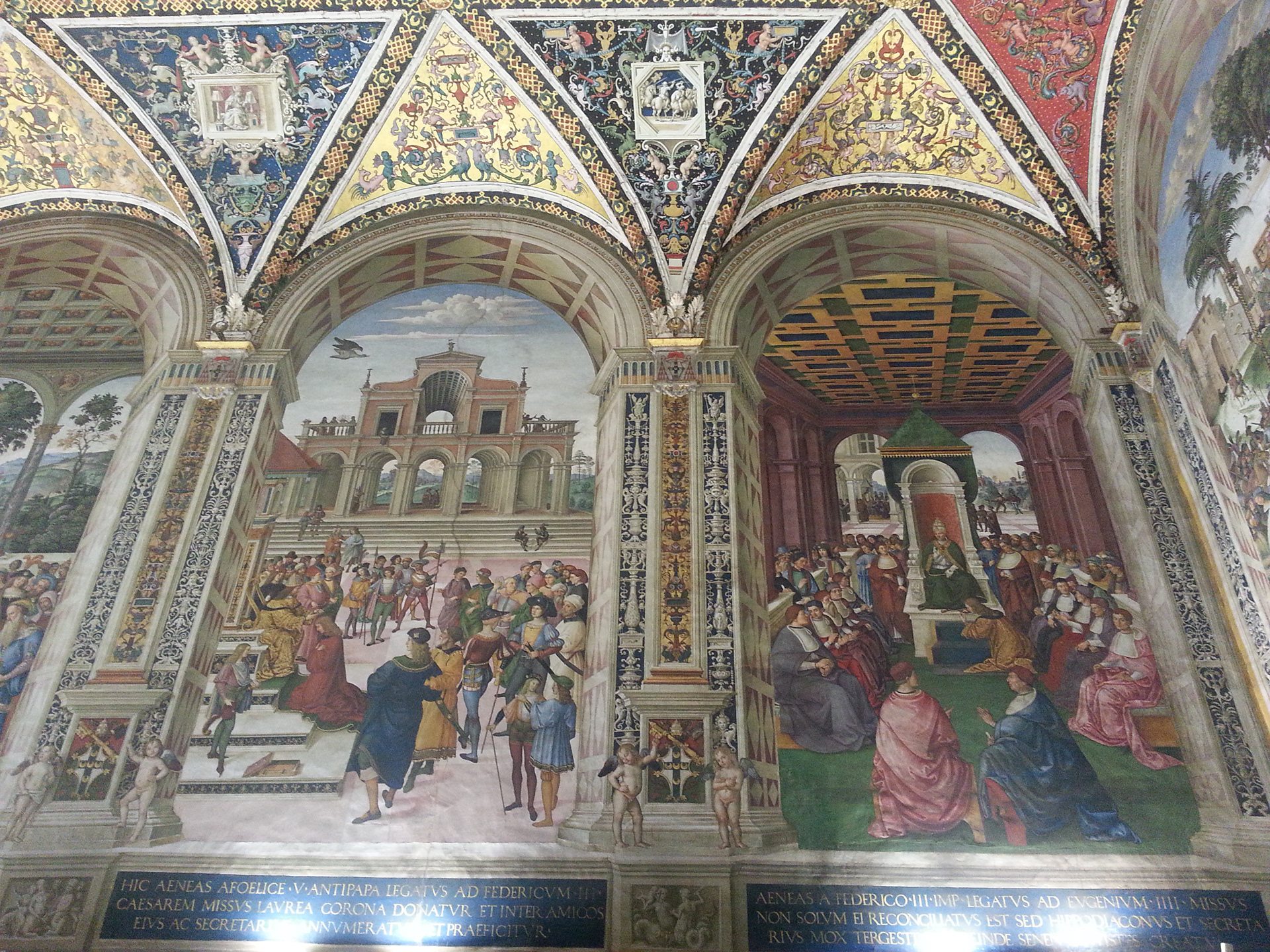 Siena Cathedral has the Piccolomini Library which was built by order of cardinal Francesco Piccolomini. Built adjacent to the Siena Cathedral, the library contains over 200 manuscripts housed in Siena Cathedral, some of which date back to the 12th century.  