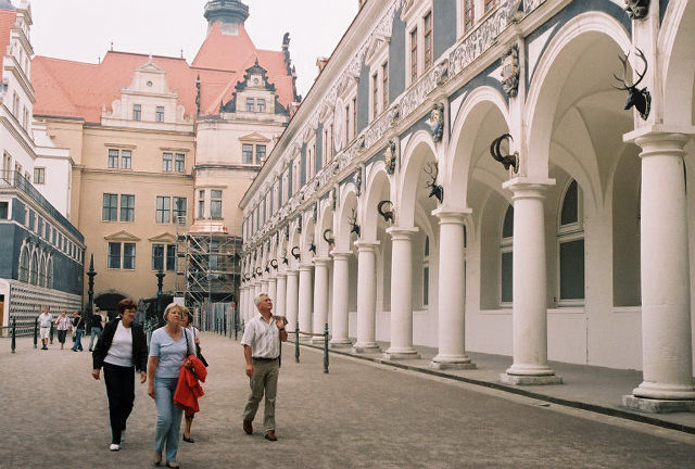 Stallhof (Stall Courtyard). Long 16th-century courtyard used for knightly games & tournaments, now known for its Christmas markets
