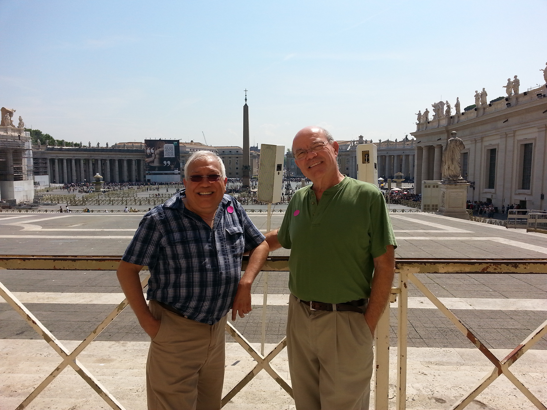 Sam Luna and David Soileau in St. Peter's square in front of St. Peter's Basilica at the Vatican. 