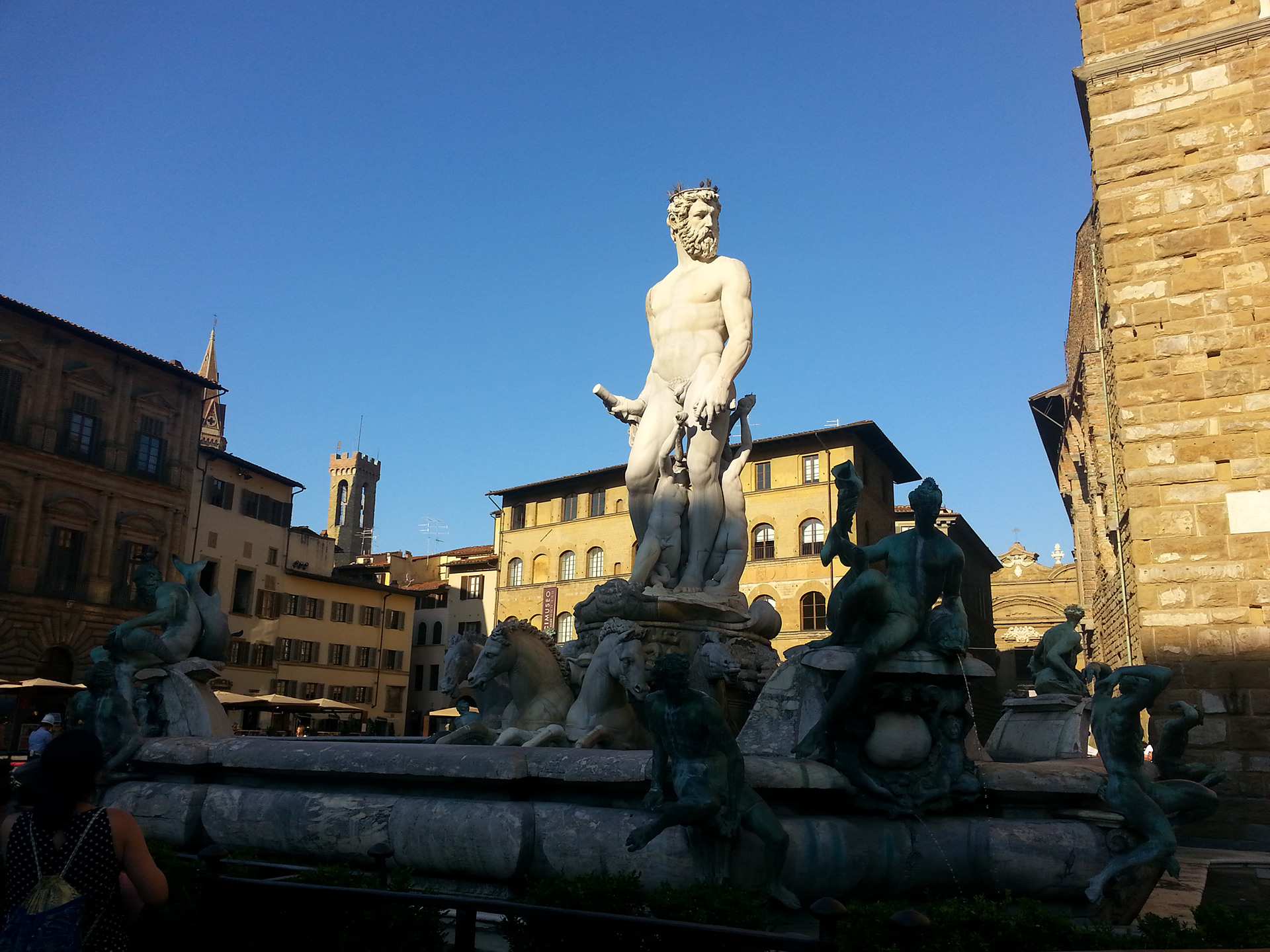The Fountain of Neptune in Florence, Italy, (Italian: Fontana del Nettuno) is situated in the Piazza della Signoria (Signoria square), in front of the Palazzo Vecchio. 