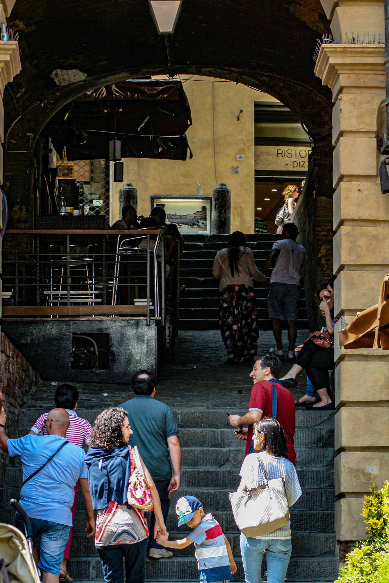 Passageway to the town of Siena from the Piazza del Campo.