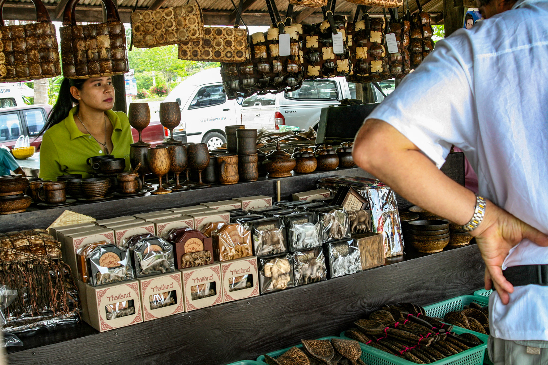 Visiting a local coconut grove gift shop.