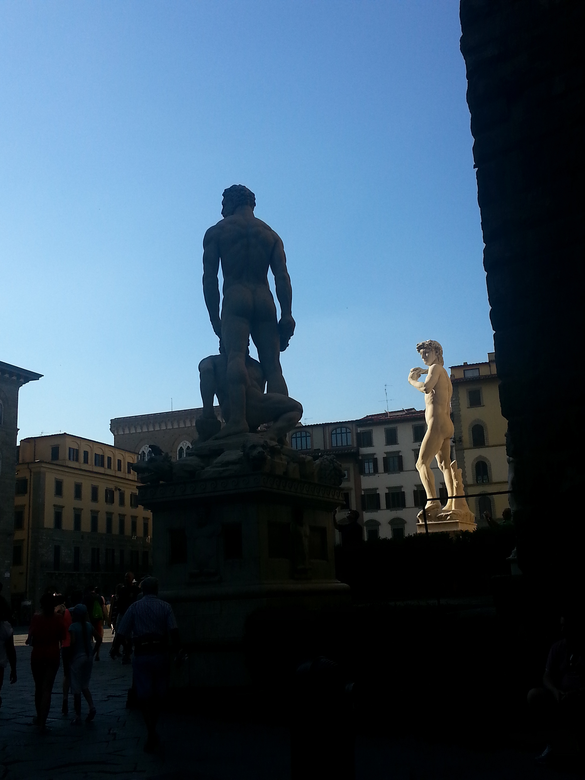 There are many full-sized replicas of the statue of David around the world, perhaps the most prominent being the one in the original's position in the Piazza della Signoria in Florence, Italy, placed there in 1910.  The original now resides in the Uffizi Gallery.