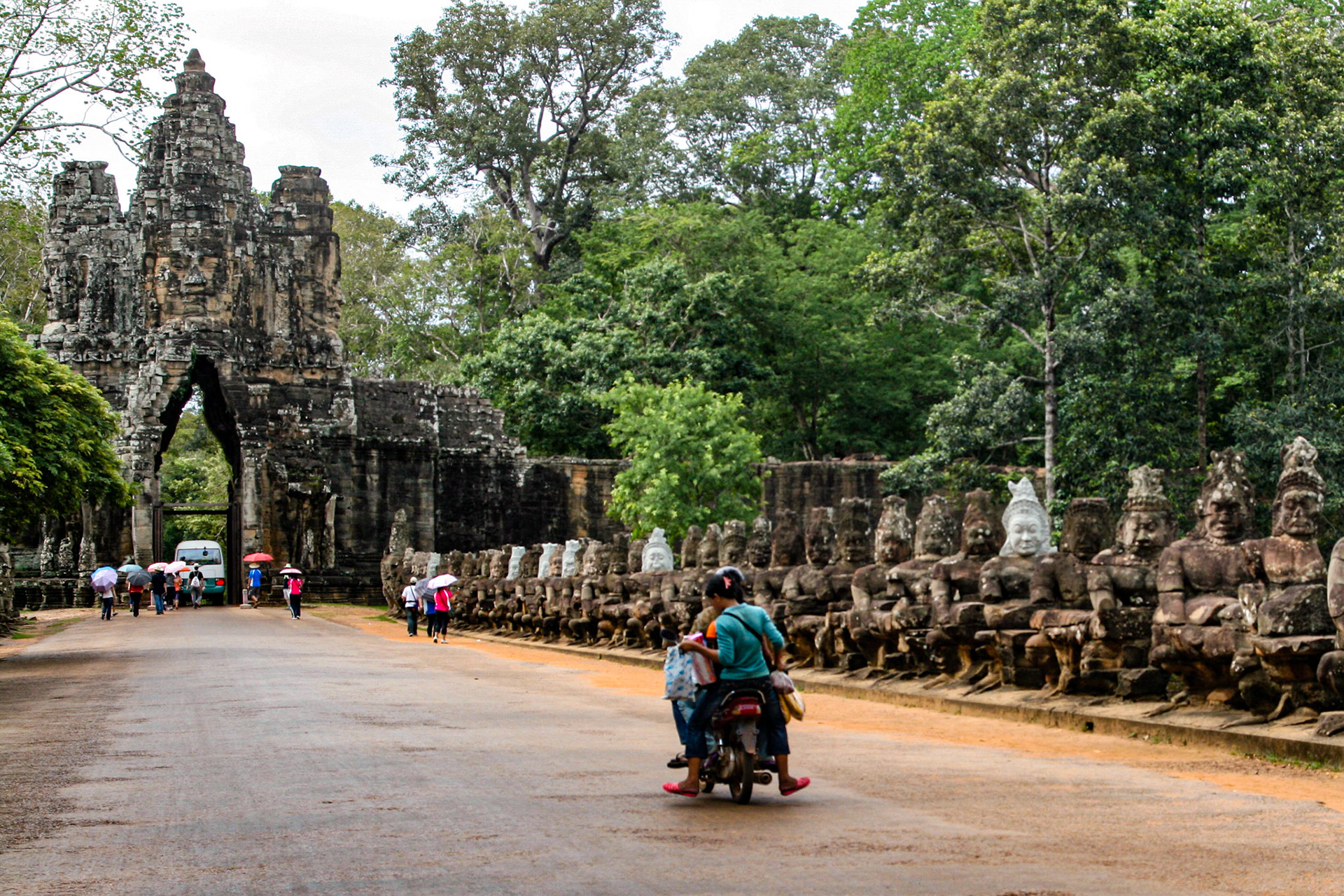 Angkor Thom (meaning "Great City"), alternatively Nokor Thom located in present-day Cambodia, was the last and most enduring capital city of the Khmer Empire. It was established in the late twelfth century by King Jayavarman VII. 