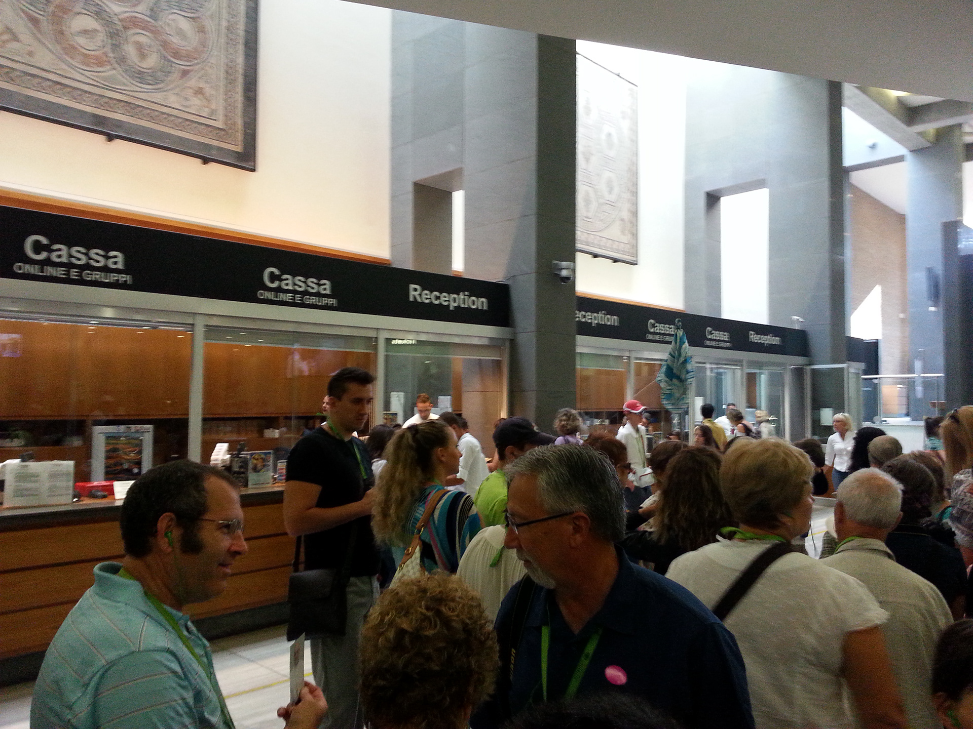 Awaiting entrance to the Vatican museums in the grand foyer.