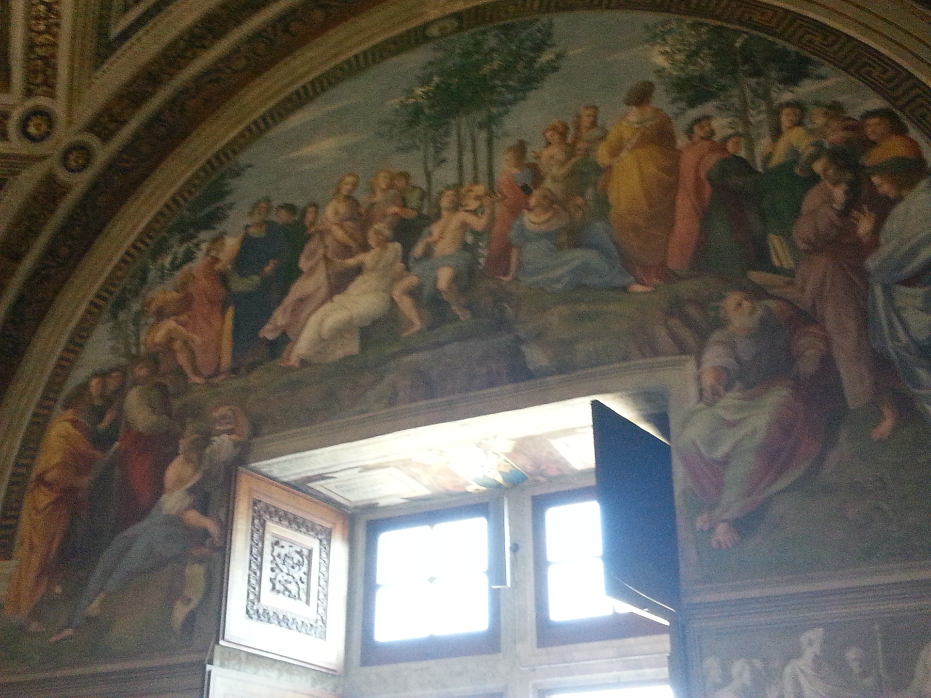 The Parnassus (Italian: Il Parnaso, referring to Mount Parnassus) is a fresco painting by the Italian High Renaissance artist Raphael in the Raphael Rooms ("Stanze di Raffaello"), in the Palace of the Vatican in Rome, painted at the commission of Pope Julius II. It was probably the second wall of the Stanza della Segnatura to be painted between 1509 and 1511, after La Disputa and before The School of Athens, which occupy other walls of the room. 