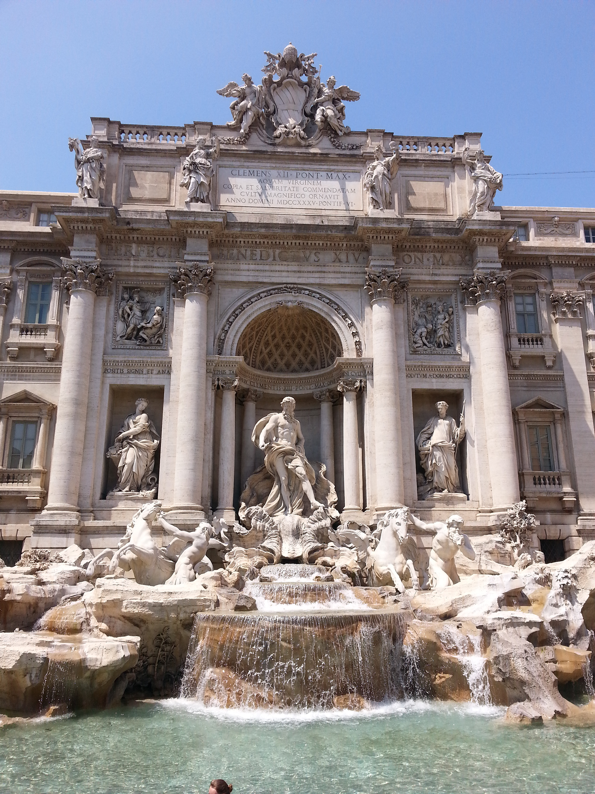 The Trevi Fountain (Italian: Fontana di Trevi) is an 18th-century fountain in the Trevi district in Rome, Italy, designed by Italian architect Nicola Salvi and completed by Giuseppe Pannini and several others. Standing 26.3 meters (86 ft) high and 49.15 meters (161.3 ft) wide, it is the largest Baroque fountain in the city and one of the most famous fountains in the world. 