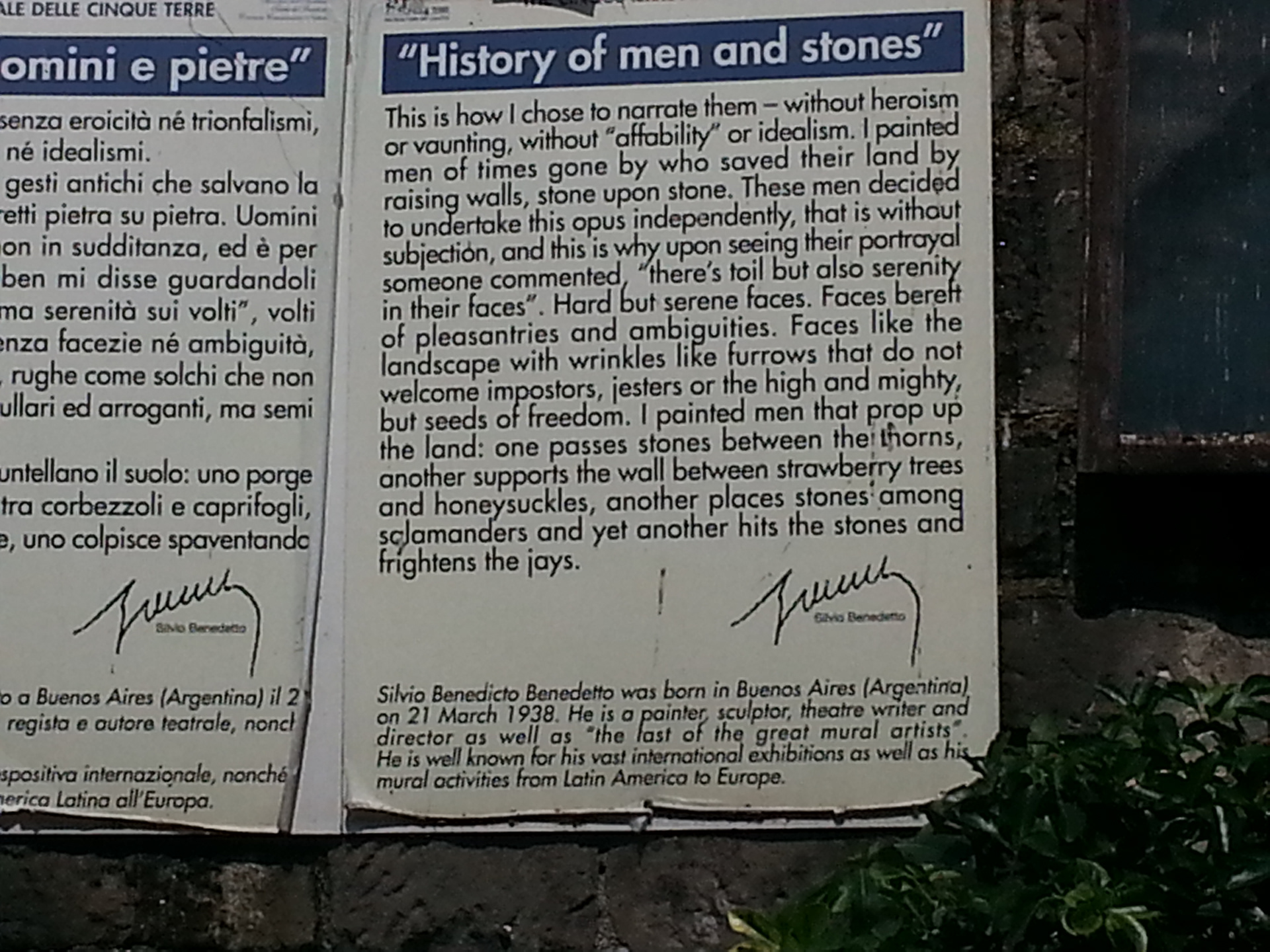 Notes from the artist, Silvio Benedetto