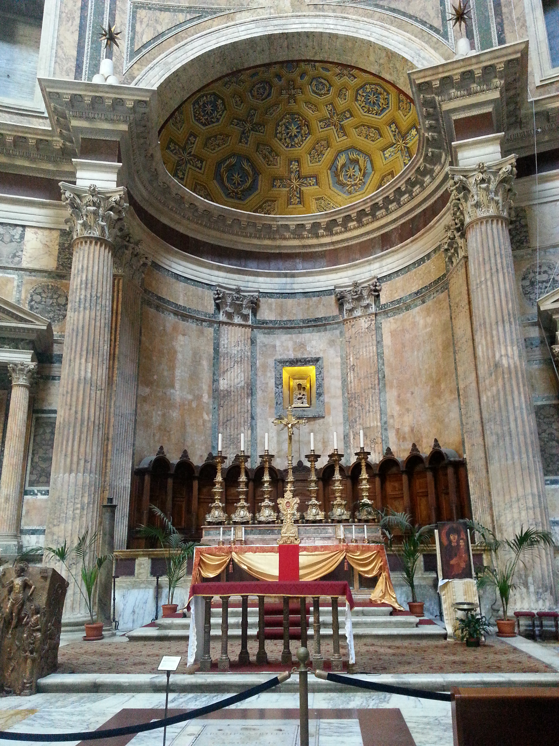 Altar in Pantheon, Rome, Italy. The Pantheon is a former Roman temple, now a church, was built on site of an earlier temple commissioned by Marcus Agrippa.