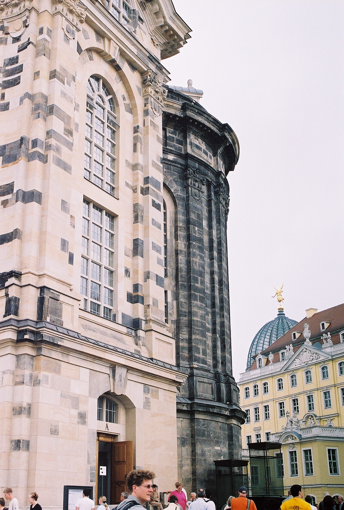 Dresden Frauenkirche (Church of Our Lady). The dark stone are what survived a severe bombing raid on the city in 1945 during WWII