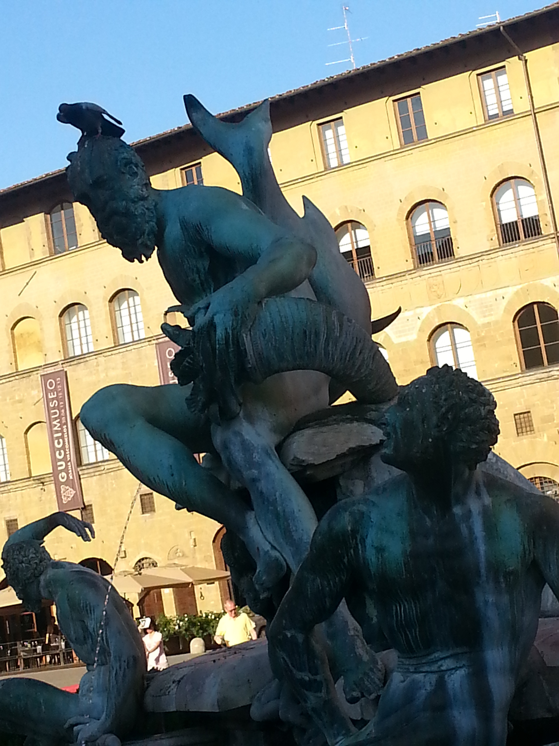 Bronze statue of a satyr, detail of Neptune Fountain in Florence, situated on the Piazza della Signoria, sculptor Bartolomeo Ammannati 1563-1565. 