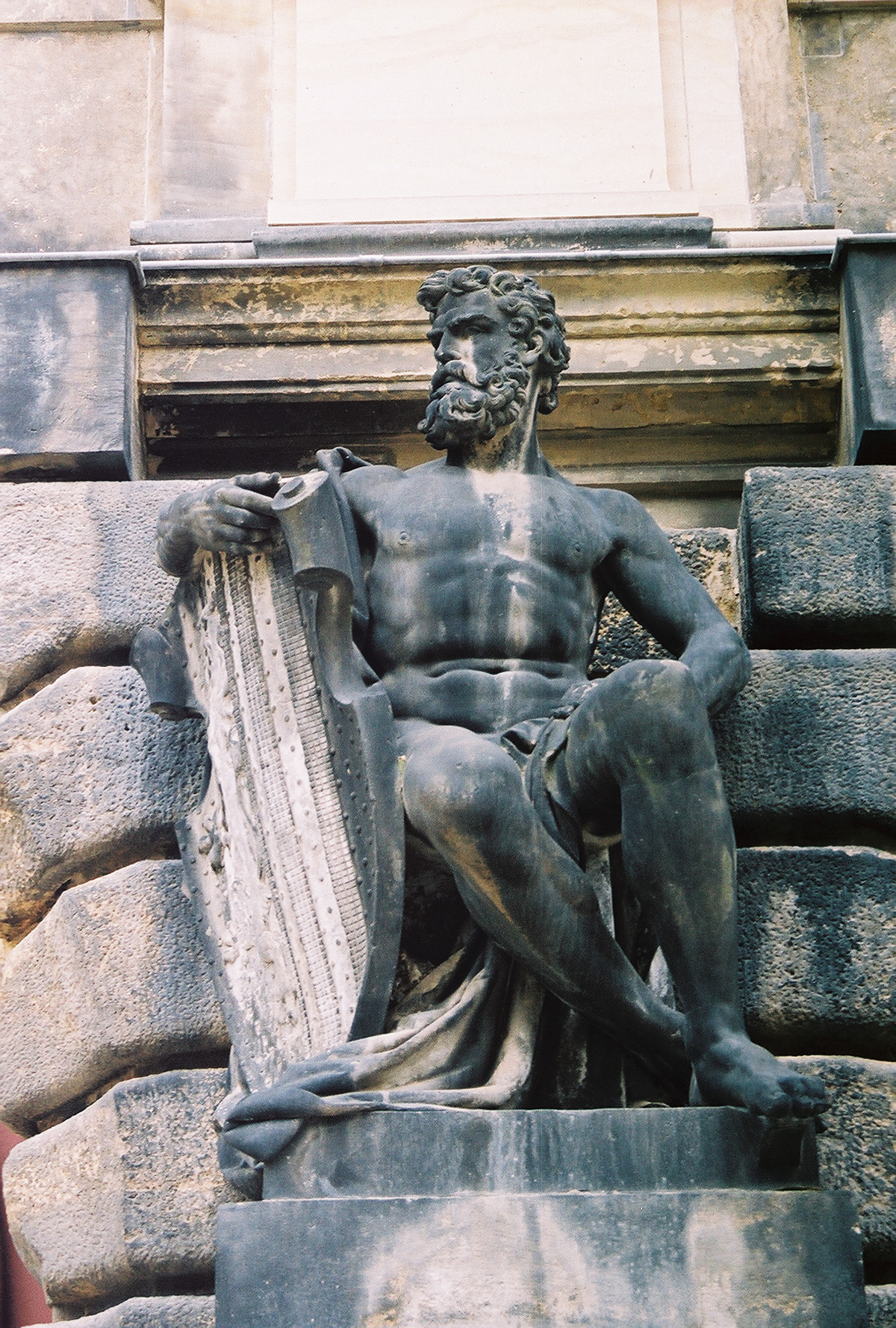 Statuary adorn an entrance to the Academy of Fine Arts 