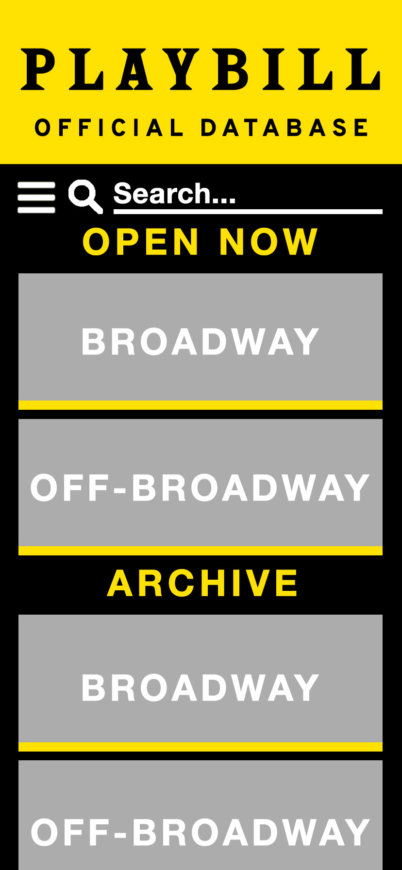 Playbill App Design: Landing Wireframe