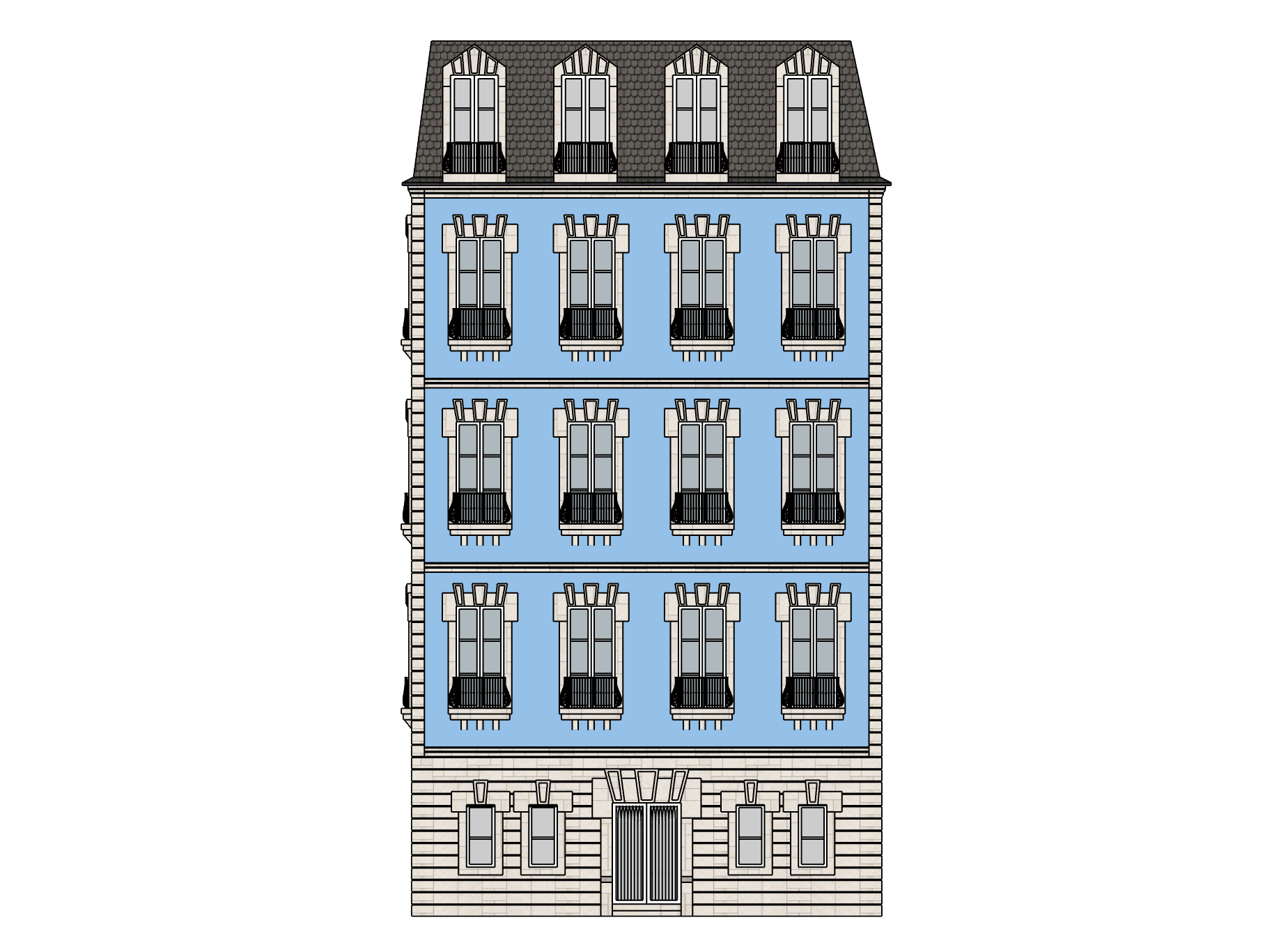 French-Style Townhouse Design, South Elevation