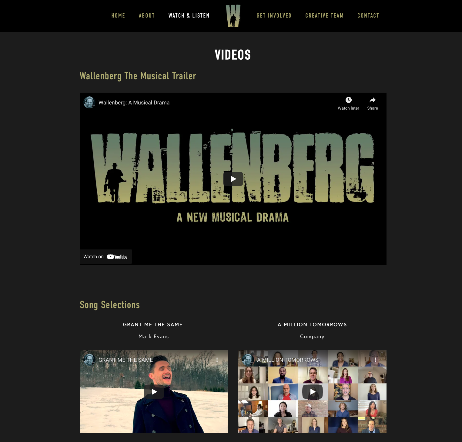 Wallenbergthemusical.com, Videos Page