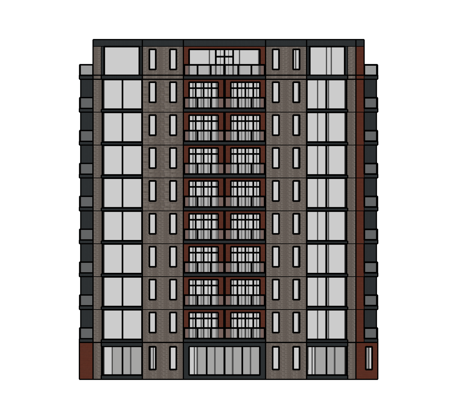 Luxury Apartment Building, East/West Elevation