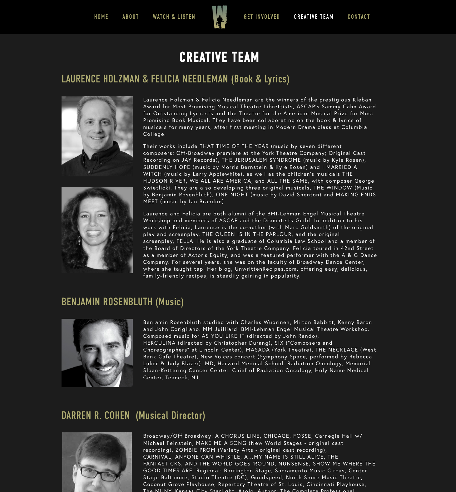 Wallenbergthemusical.com, Creative Team Page